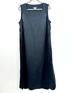 J. Jill Purejill 100% Leinen Maxikleid Gr. 1X schwarz fließend Strand Relaxed Coastal - Bild 1 von 12
