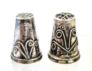 Vintage 925 Sterling Abalone Inlay Band Thimble Lot Of 2 Hecho En Mexico Made - Picture 1 of 20