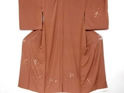 Kimono japonés sin medida Karieba Houmongi marrón tela de seda remake hágalo usted mismo Foto 1 de 4