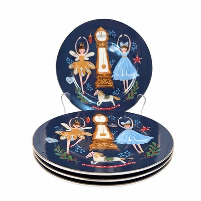 Grace Teaware Nutcracker Ballet 4 SALAD PLATES Ballerinas Grandfather Clock NEW - Image 1 of 4