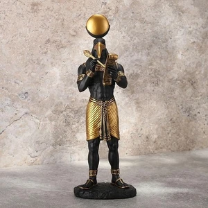 Estatua egipcia de poliestireno Thoth dios del conocimiento resina dorada negra - Imagen 1 de 6