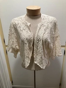 Vtg Bolero Crochet Cropped Cardigan Open Knit Front Boho Hippie - Picture 1 of 10