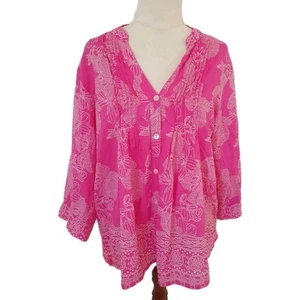 Ruby Yaya Size M Pink Boho Floral Lightweight Blouse Top 100% Cotton - Picture 1 of 9