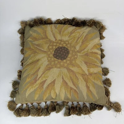 ETHAN ALLEN VTG Tapestry Throw Pillow Floral Sun Flower Yellow Green - Image 1 of 4