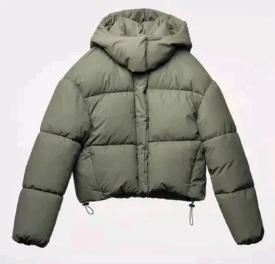 EUC ZARA ПРОРЕЗИНЕННЫЙ ПУХОВИК куртка пальто хаки зеленый - REF 3427/784 розничной $90 - Изображение 1 из 4