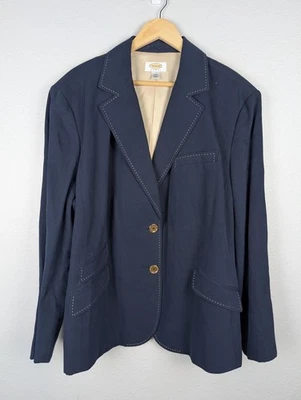 Talbots Blazer Womens 24W Navy Cotton Linen Two Button Contrast Stitch Lined - Image 1 of 4