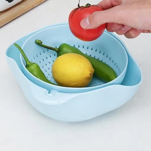 ~Vegetable Washing Basket Rotating Double Layers Fruit Washing Drying Basket Fo - Picture 1 of 12