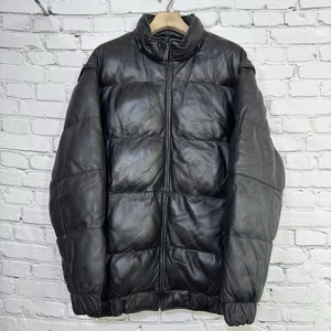 PHAT BOI Leather Italian Lambskin Puffer Jacket 3XL Black RARE Zip Out Sleeves - Picture 1 of 22