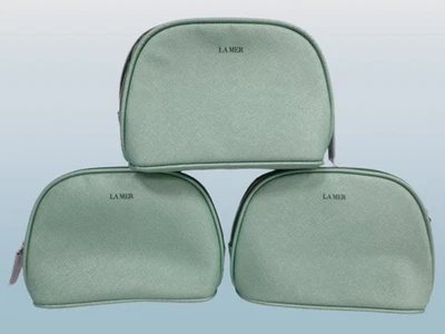 LA MER BOLSA COSMÉTICA VERDE CLARO COM ZÍPER BOLSA SUPERIOR NOVA SEM ETIQUETAS CONJUNTO DE 3 - Imagem 1 de 4