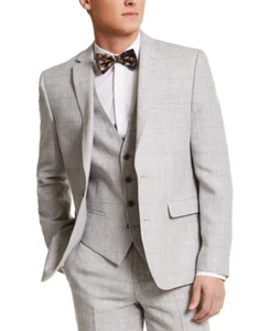 Bar Iii Men’s Slim-Fit Gray Plaid Linen Suit Jacket, Gray Plaid, 38 R - Picture 1 of 5