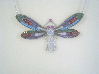 Dragonfly Necklace RUBY TURQUOISE AMETHYST SAPPHIRE CZ - Gold-plated 925 SILVER - Image 1 of 4