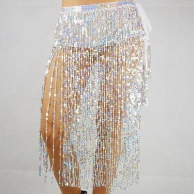 Sequins Tassel Skirt Belly Dance Hip Scarf Festival Fringe Belt Waist Wrap Skirt