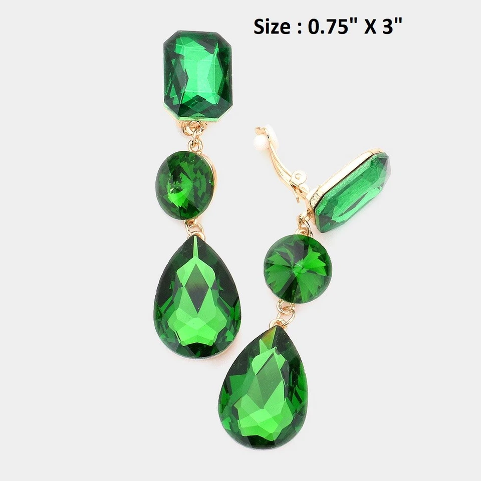 Pendientes colgantes largos cuadrados de cristal lágrima boda cóctel clip Foto 1 de 1