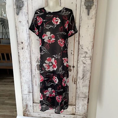 Calvin Klein Medium Womans Black Pink White Floral Shift Sheer Beach Cover Dress - image 1 of 4