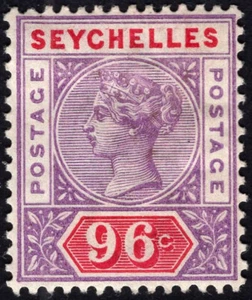 SEYCHELLES-1890-92 96c Mauve & Carmine Sg 8 MOUNTED MINT - Picture 1 of 2