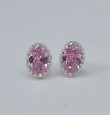 925 Solid Sterling Silver Faceted Pink Topaz Stud Earring m611