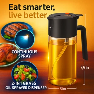 Oil Sprayer for Cooking 500ml Glass 2-in-1 Dispenser Bottle Air Fryer BBQ Salad - Picture 1 of 9