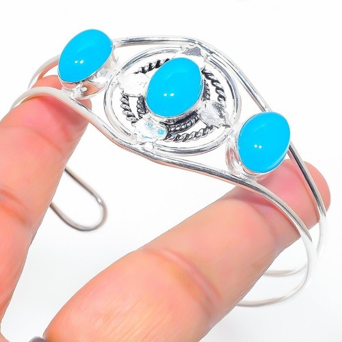 VALENTINO Bracciale regolabile in argento sterling 925 fatto a mano con pietre preziose calcedonio blu