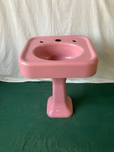 Antique Cast Iron Rose Du Barry Pink Porcelain Pedestal Sink Standard 375-24E - Picture 1 of 21