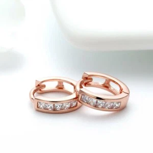 Damen Ohrringe Klapp Creolen 925er Sterling Silber Micro Pave Kinder Ohrschmuck - Picture 1 of 6