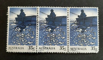 Australia: 1979 - Fishing - 35c Fishing From a Boat - 3 Se-tenant Stamps - Used - Image 1 of 2