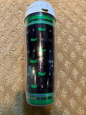 Vaso aislado Tervis 24 OZ botella H2O tapa con bisagras azul y verde ballenas anclajes Foto 1 de 4