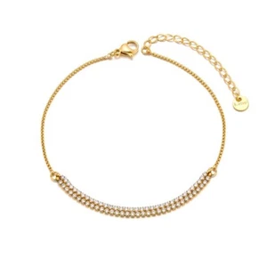 18K PVD Gold Plated Double Layer CZ Link Chain Anklet Bracelet for Women Gift - Picture 1 of 9