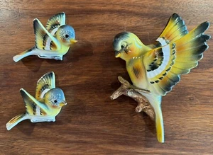 Vintage Ucagco Ceramic Goldfinch Songbird Wall Hangings, Set Of Three - Picture 1 of 15