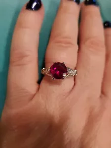Red Ruby Lab Created Gemstone Ring Sz6 Women's Silvertone NEW♡♡ - Picture 1 of 8