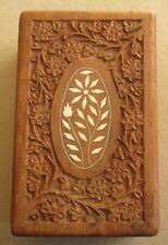 Vintage Carved Hand-Crafted Wood Inlay Jewellery Trinket Box Indian Floral OOAK