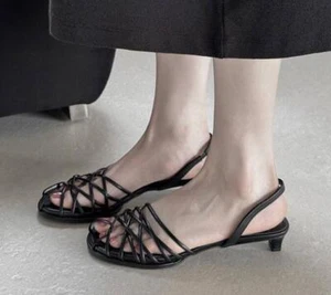 Nuevas sandalias para mujer Peep Toe de cuero tacones de aguja tacones bajos zapatos de verano con cordones - Imagen 1 de 10