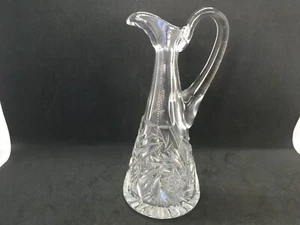 Klarglas Cruet ohne Stopfen ~ applizierter Griff ~ Pressglas und geschliffene Kombination - Bild 1 von 9