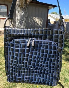 Brighton Blue Cher Croc Embossed Patent Leather Crossbody Shoulder Handbag - Picture 1 of 14