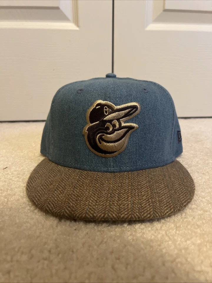 Baltimore Orioles Hat New Era Blue Denim Brown Tweed 59FIFTY Fitted Size 7 1/2 - Image 1 of 4