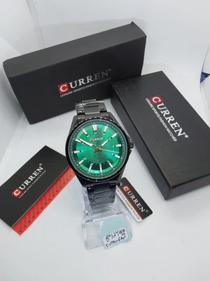 Classic Sport Green Dial Black Case W Stainless Steel Bracelet New Men's Watch - Image 1 of 4