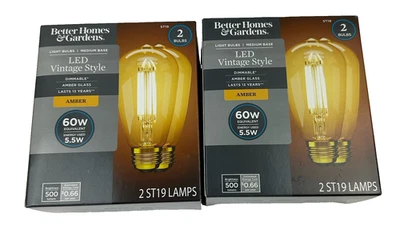 (2) BETTER HOMES & GARDEN LED Vintage Style Light Bulb, Irregular G40 60W Amber - Image 1 of 4