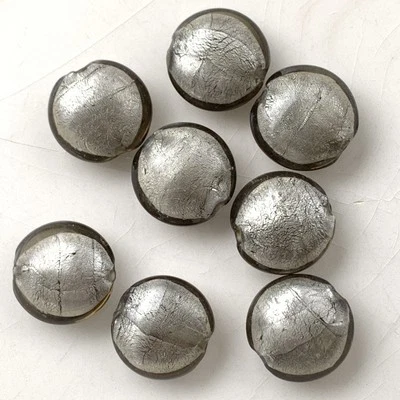 8 SILVER FOIL FLAT ROUND DISC 20mm Lampwork Glass Beads Jewelry DIY - Image 1 of 3