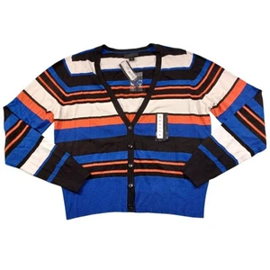 WORTHINGTON Cardigan Sweater XL 40X20.5 White Blue Black STRIPED V-Neck New - Picture 1 of 10