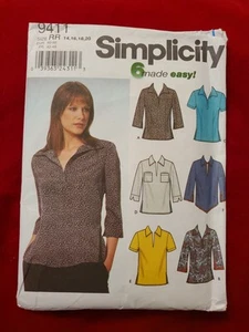 Camisa Vintage Simplicity Cuello en V Cuello Cuello Patrón 9411 Talla 14-20 Envío Gratis - Imagen 1 de 2