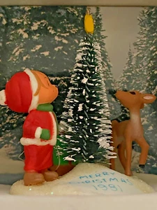 VNTG Christmas Hallmark Figurine Betsy Clark Bottle Brush Tree Deer Child 1981 - Picture 1 of 6