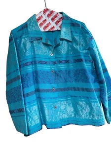 Chaqueta Blazer Coldwater Creek Petite Grande Turquesa Púrpura Mezcla de Algodón ¡Bonita! - Imagen 1 de 5