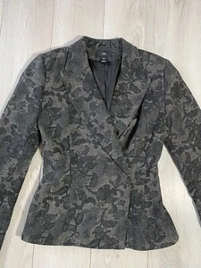 HM Women’s Gray Black Floral Fitted Wide Long Sleeve Blazer Jacket Sz 4 - Picture 1 of 9
