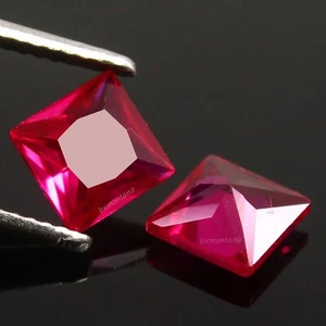 Natural Burma Pigeon Blood Red Ruby 7x7 MM Princess Cut Pair Certified Gemstone - Picture 1 of 6