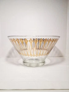 Vintage MCM DESIGN Bowl Gold Punch/Salad/Chip/Fruit Anchor Hocking - Picture 1 of 8