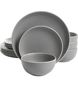 Gibson Home Rockaway 12-Piece Dinnerware Set Service for 4, Grey Matte - Picture 1 of 5