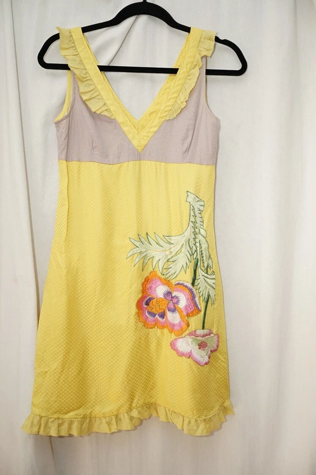 Vestido Custo Barcelona Mujer Talla 36 US Pequeño 2 Amarillo Seda Algodón Cuello en V Foto 1 de 4