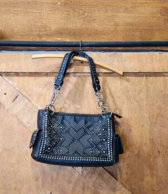 Bolso de mano Blazin Roxx de cuero negro con tachuelas Bolso de vaquera de doble asa Foto 1 de 4