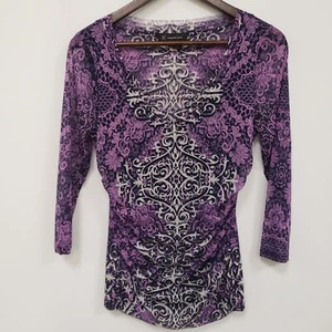 Vintage INC Womens Y2K Mesh Top Size M Purple Fairy Grunge Stretch Tattoo Sheer - Picture 1 of 9