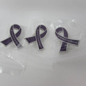 Purple Memorial Forever in our Hearts Remembrance Ribbon Pin Lot of 3 New - Picture 1 of 3