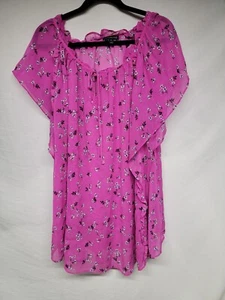 Lane Bryant Pink Sheer Short Sleeve Blouse with Floral Print (Size 28) - Picture 1 of 2